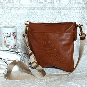 Ralph Lauren, side purse, brown leather, cream interior